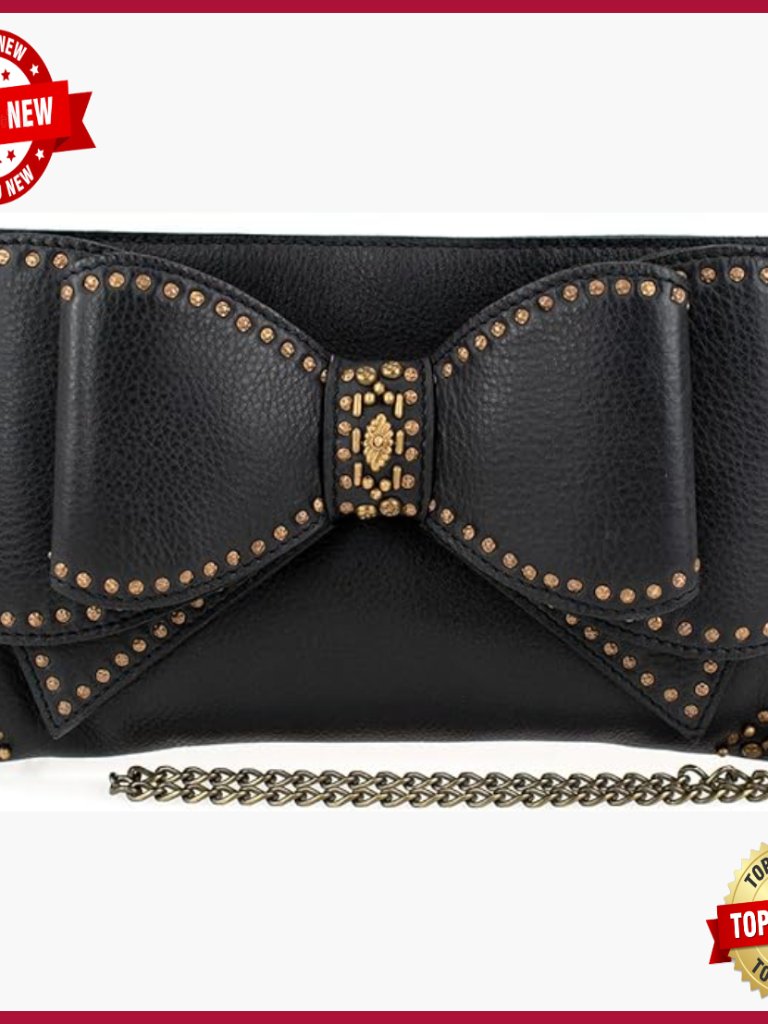 Studded Leather Bow Convertible Crossbody Clutch Novelty Purse